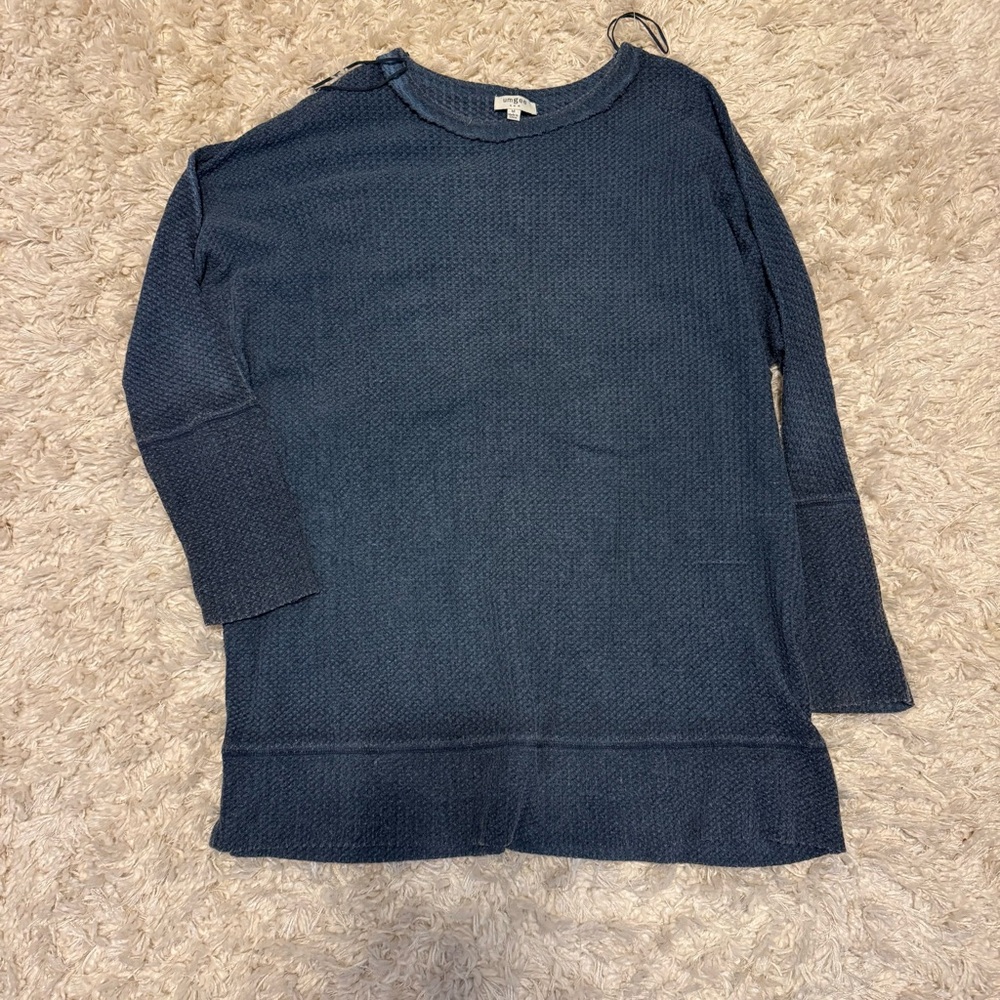 Umgee Blue Crew Neck Sweater Dress Relaxed Fit Knit